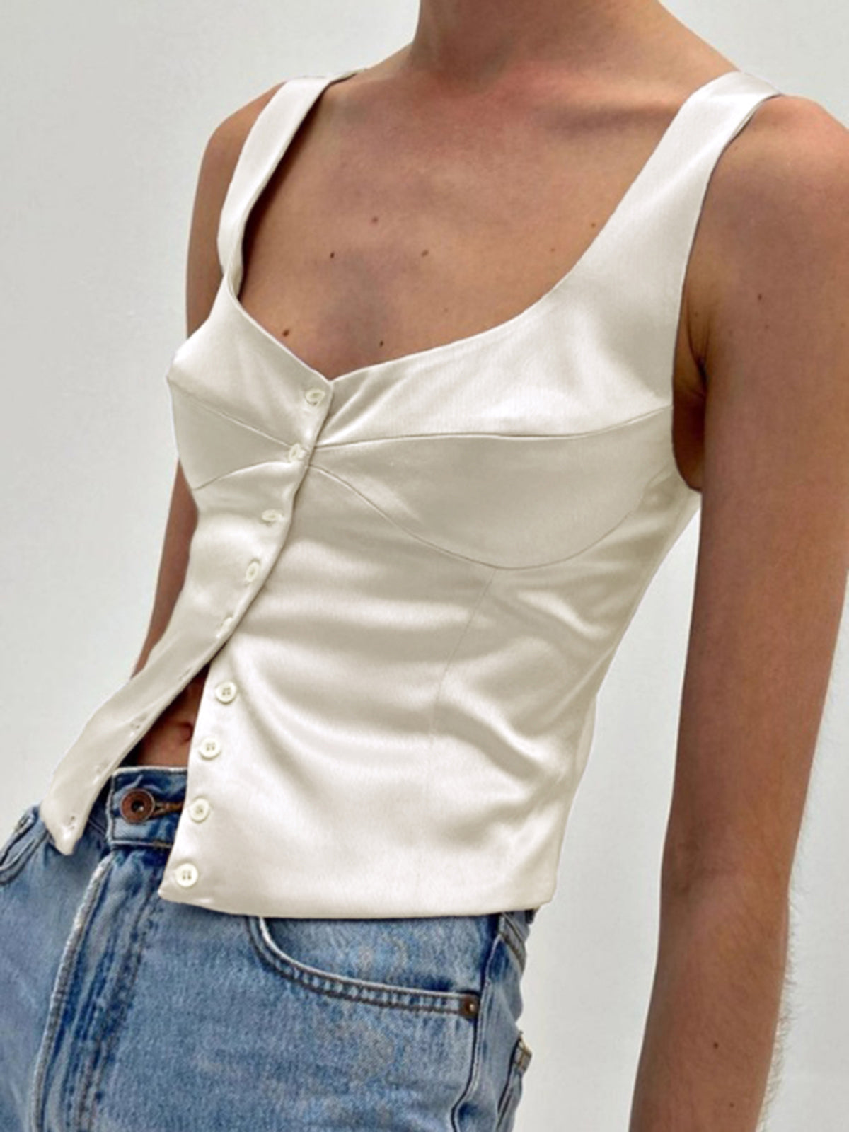 Casual Button-Front Strappy Top