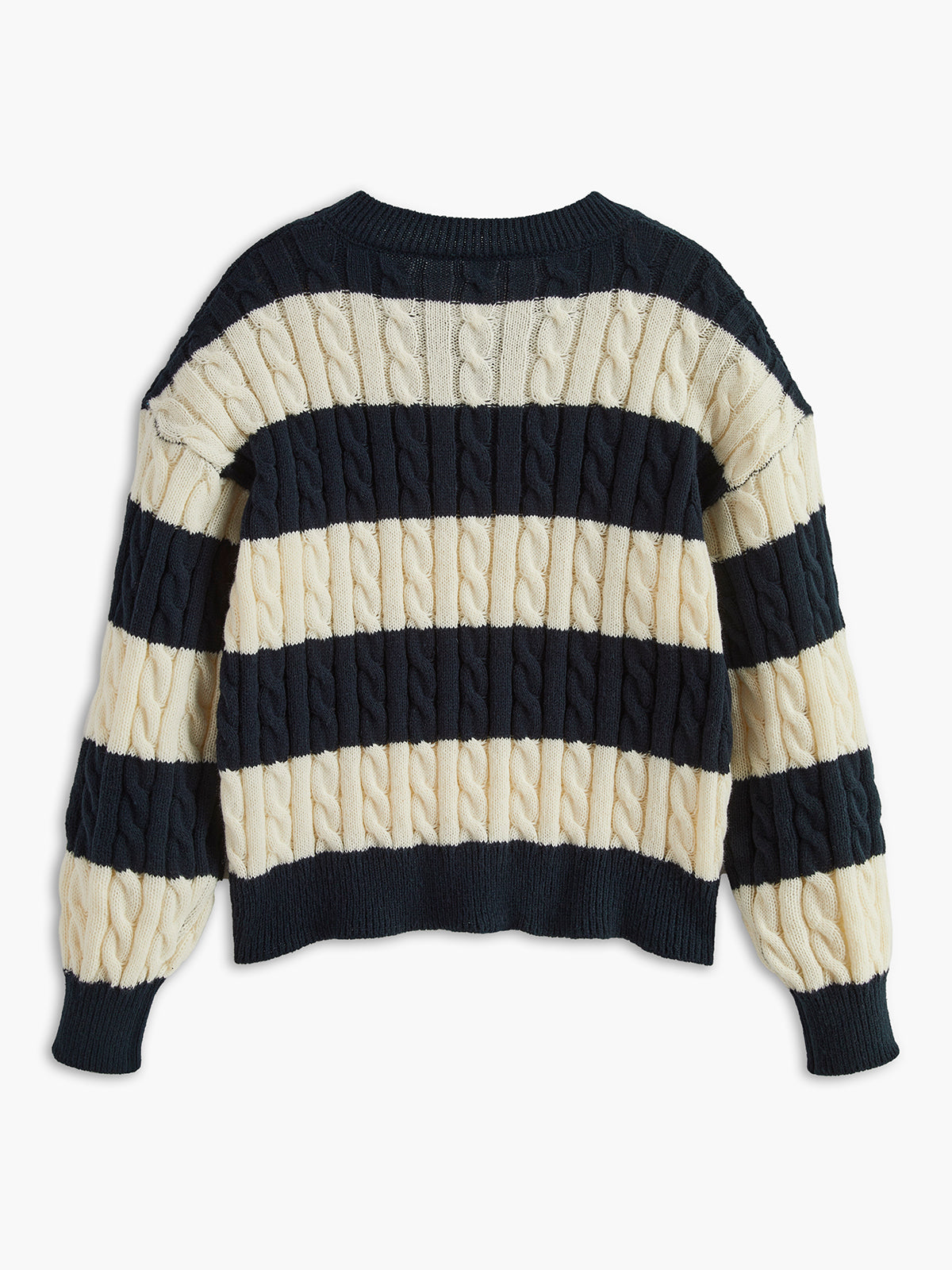 V-Neck Striped Cable Sweater