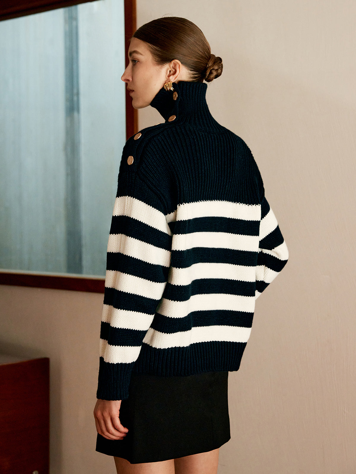 Wool-Blend Turtleneck Striped Sweater