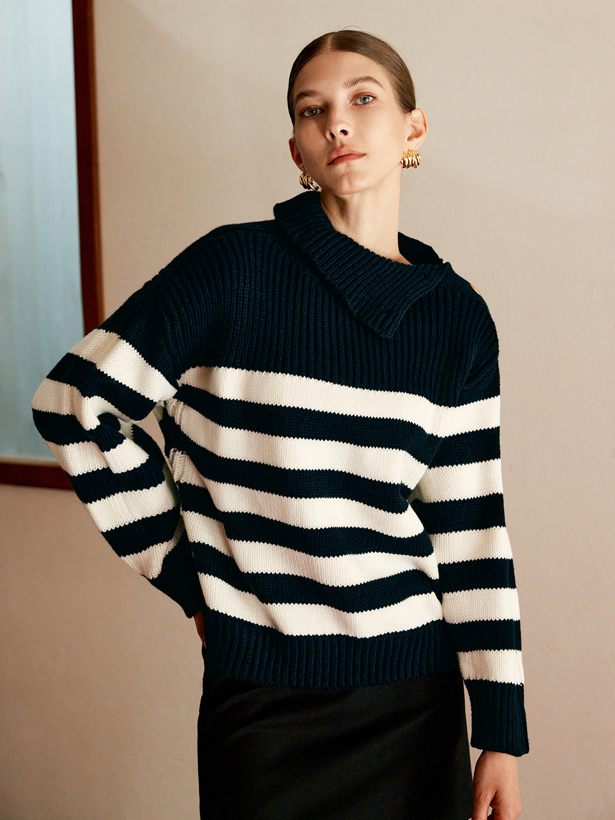 Wool-Blend Turtleneck Striped Sweater