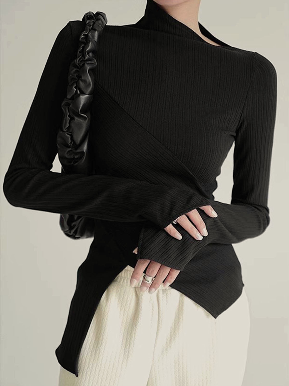 Asymmetrical Long Sleeve Slim Top