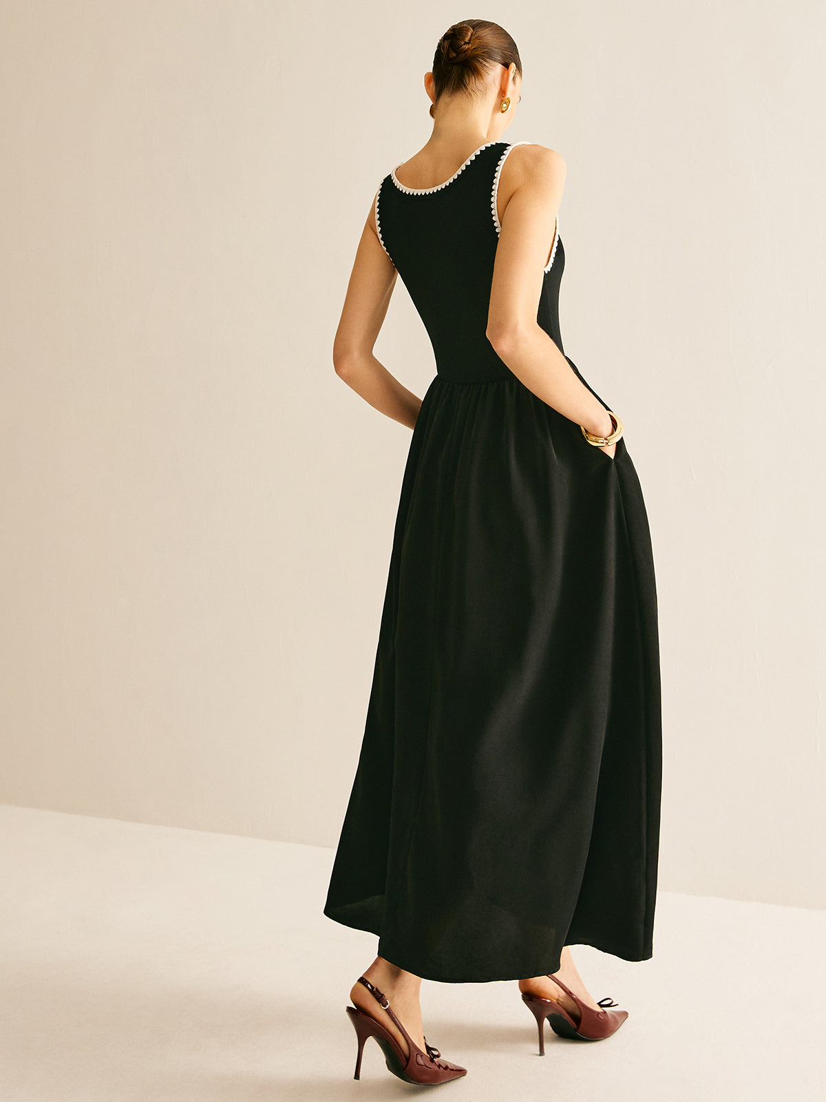 Contrast Trim Panel Flowy Tank Dress