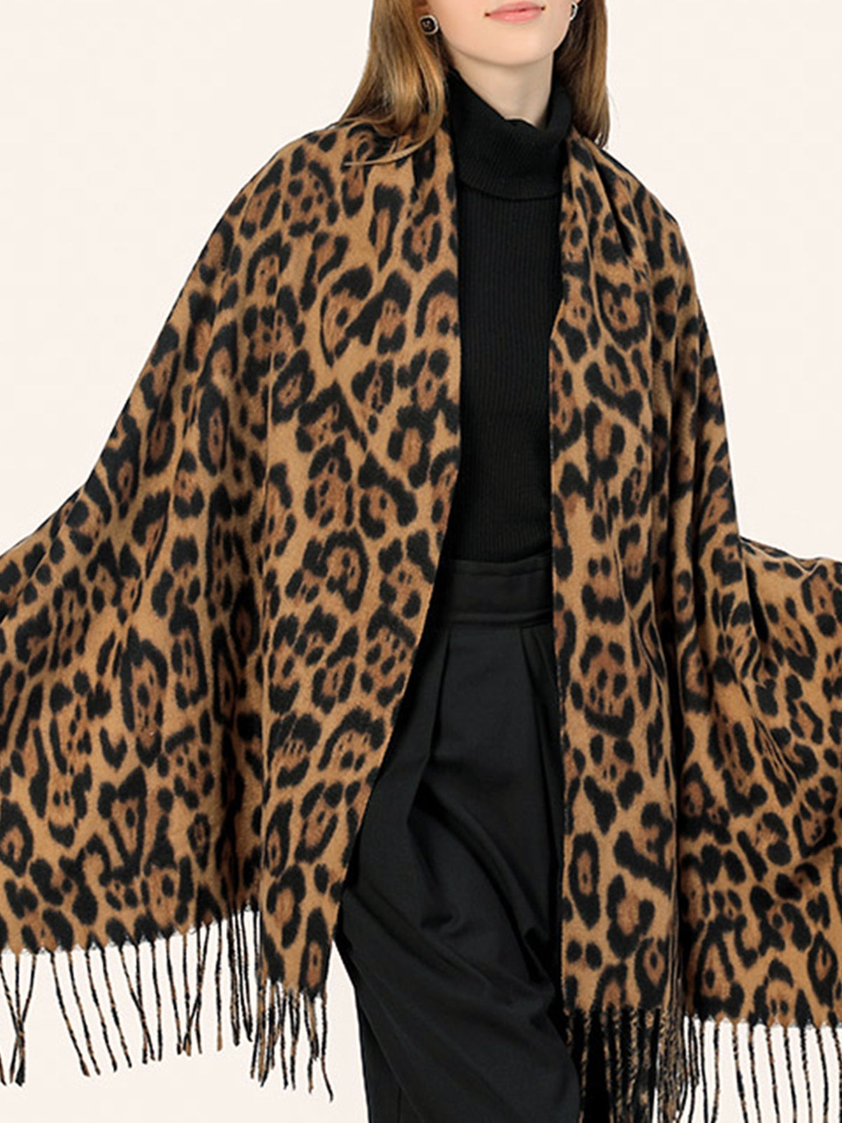 Leopard Printed Tassel Warm Scarf