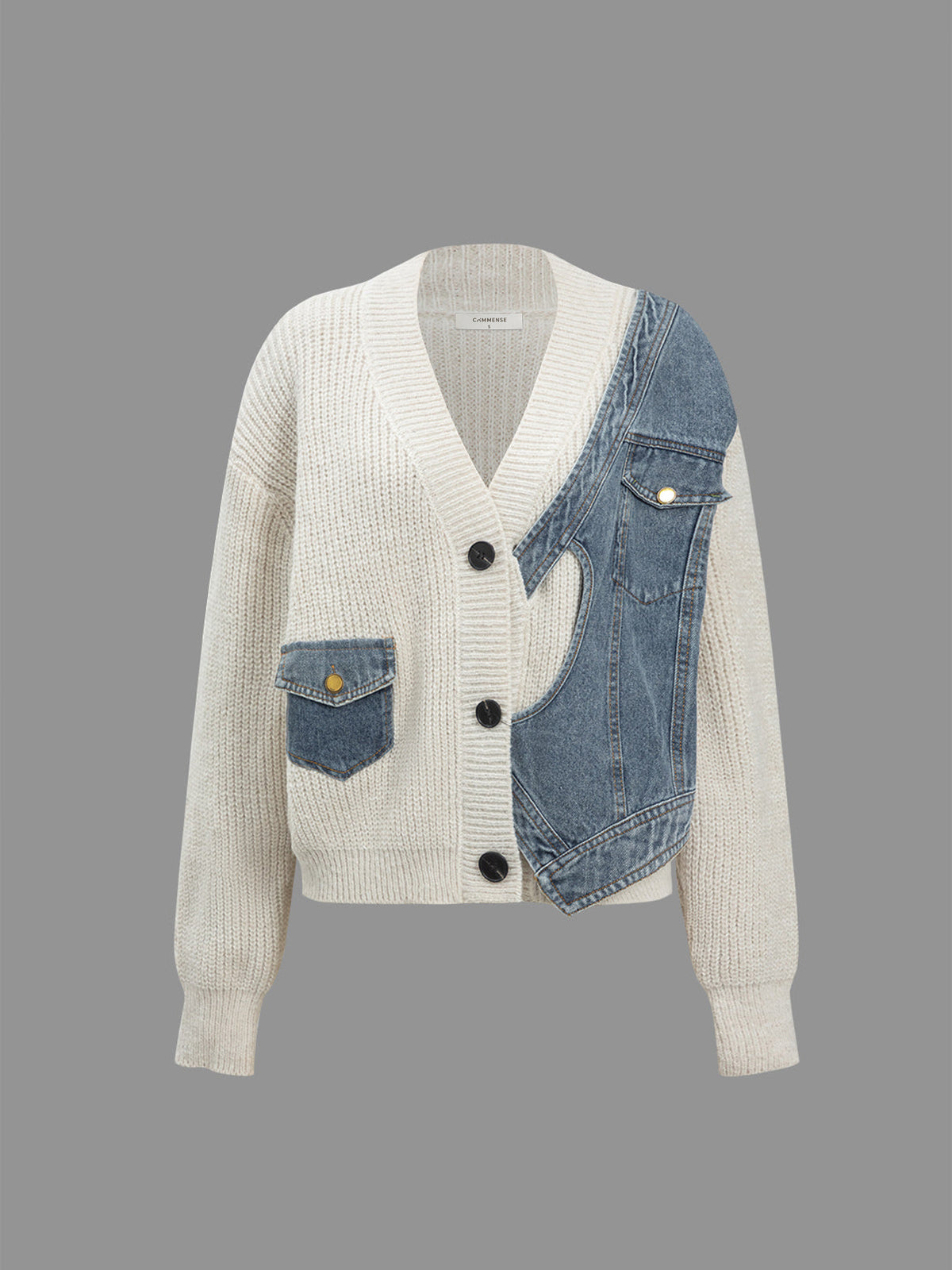 Asymmetrical Patchwork Pockets Cardigan