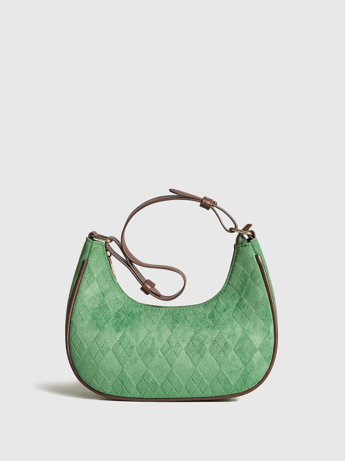 Adjustable Strap Rhombic-Pattern Crescent Bag