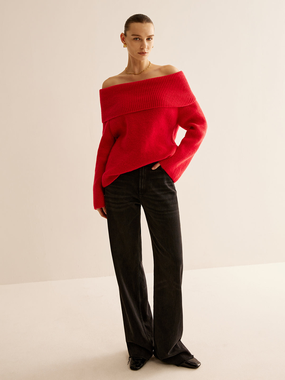 Off-Shoulder Ribbed Sweater