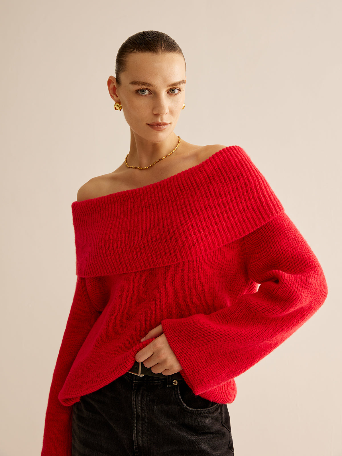 Off-Shoulder Ribbed Sweater