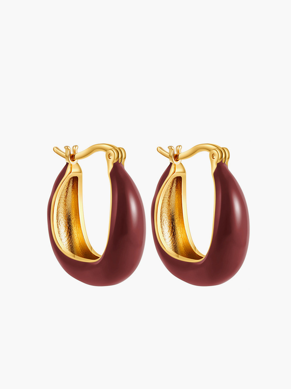 Two Tone U-Shape Stud Hoop Earrings