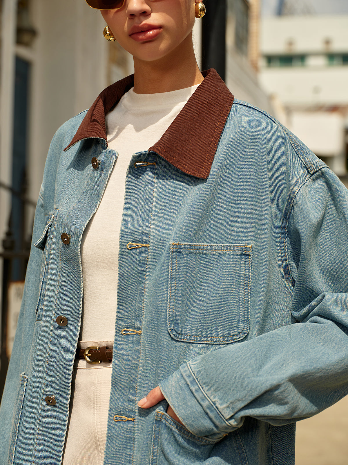 Contrast Collar Versatile Denim Jacket