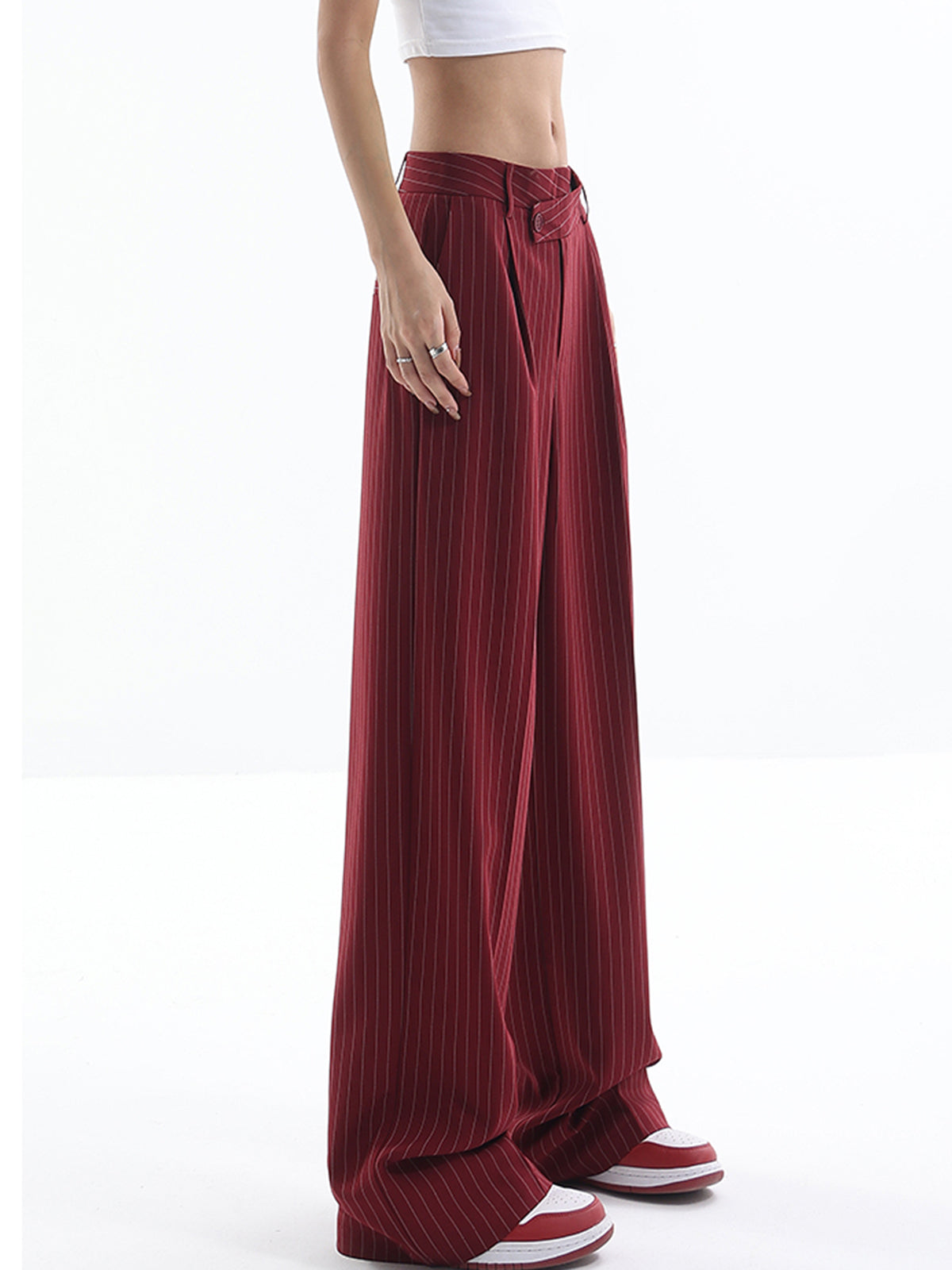 Asymmetrical High-Waist Pinstripe Pants