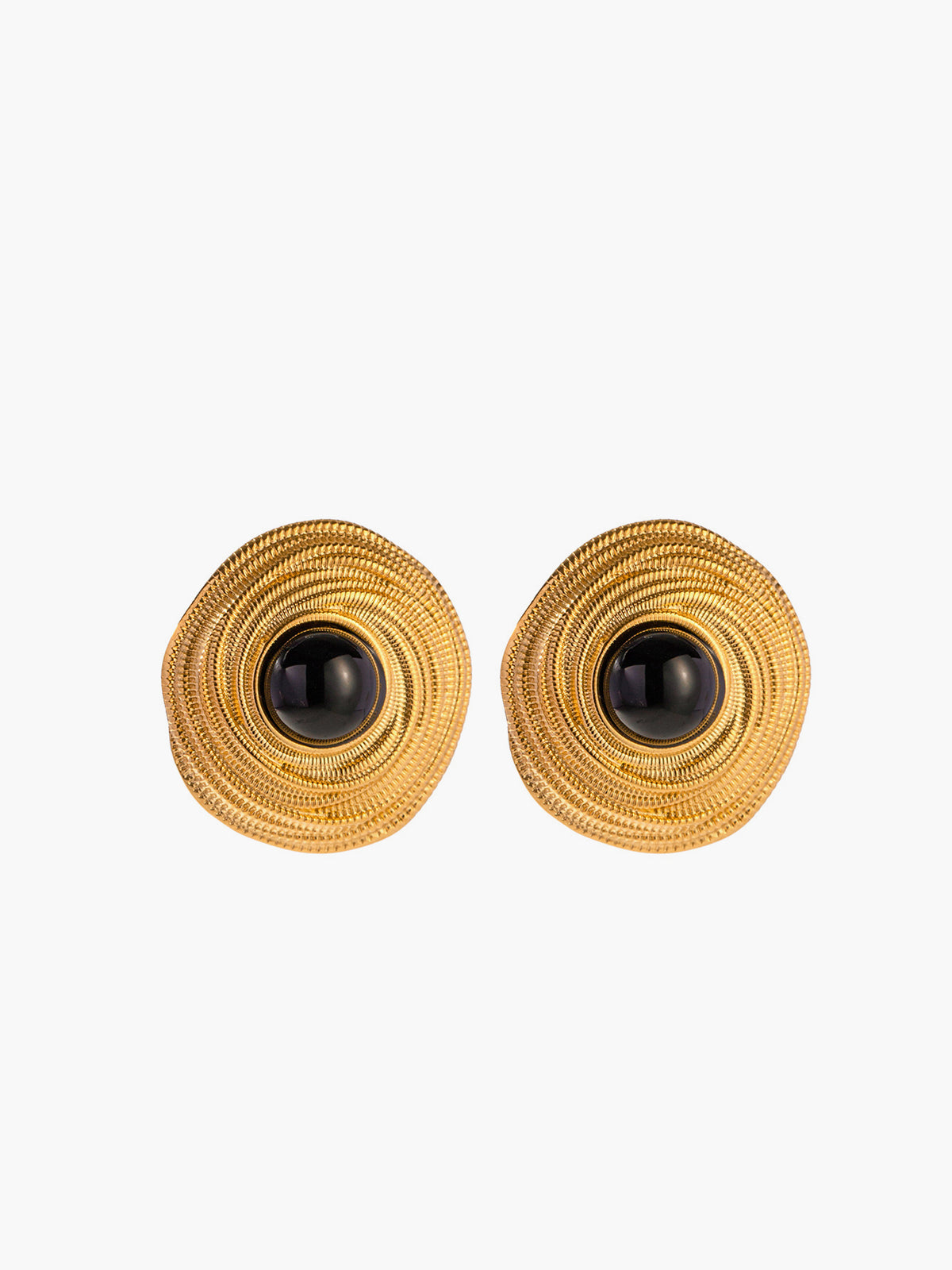 Golden Black Onyx Hoop Earrings