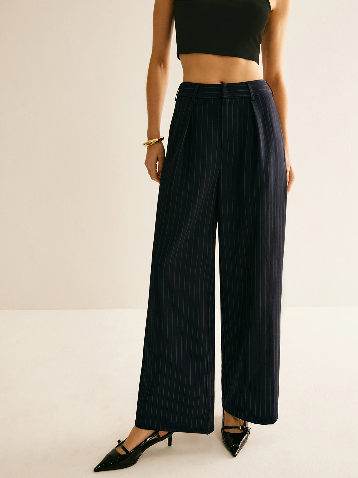 Versatile Pinstripe Wide-Leg Pants