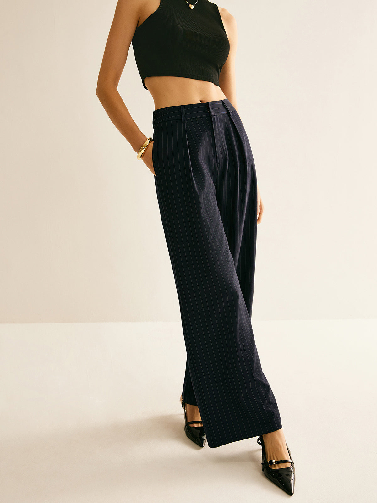 Versatile Pinstripe Wide-Leg Pants