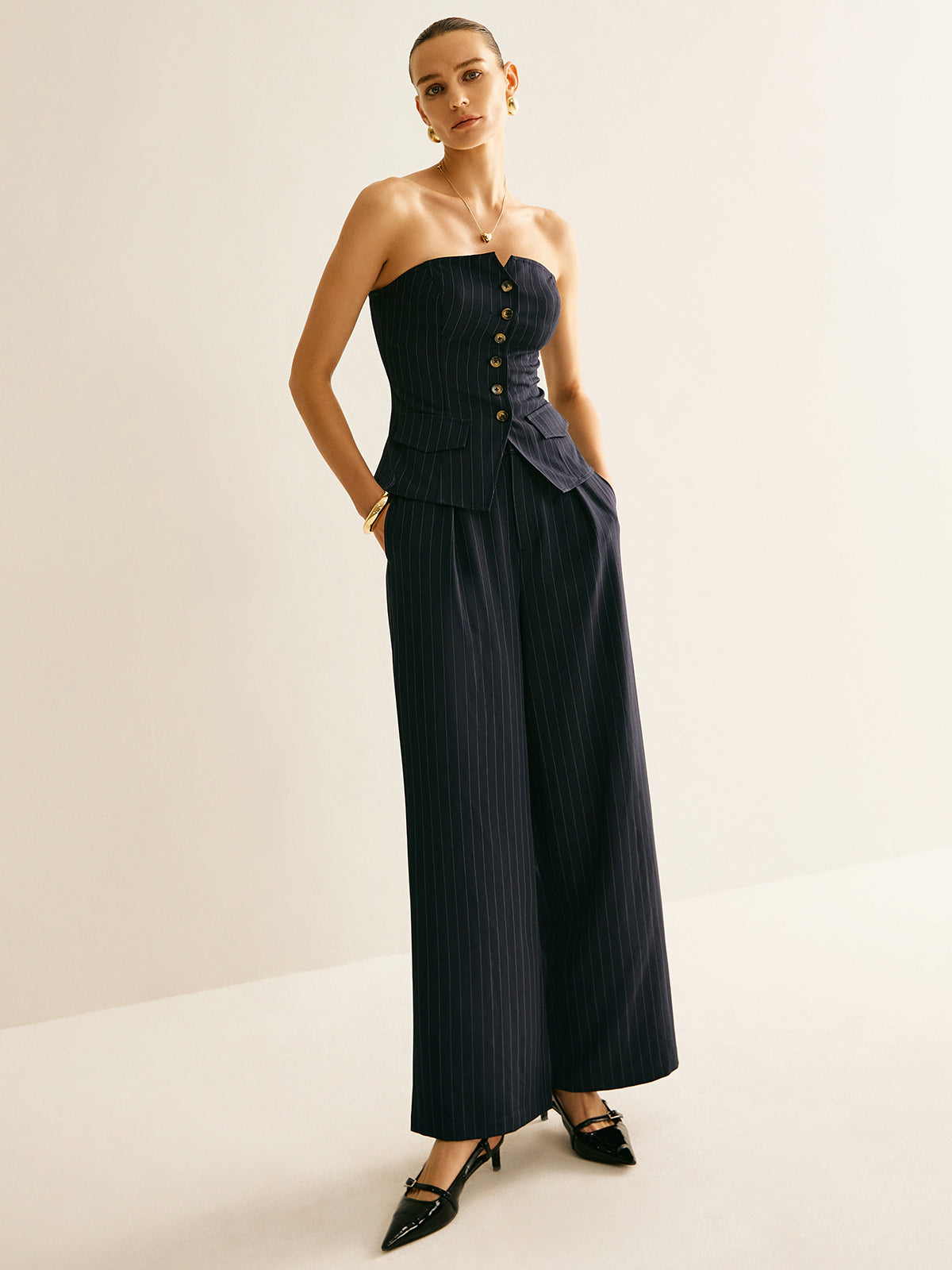 Versatile Pinstripe Wide-Leg Pants