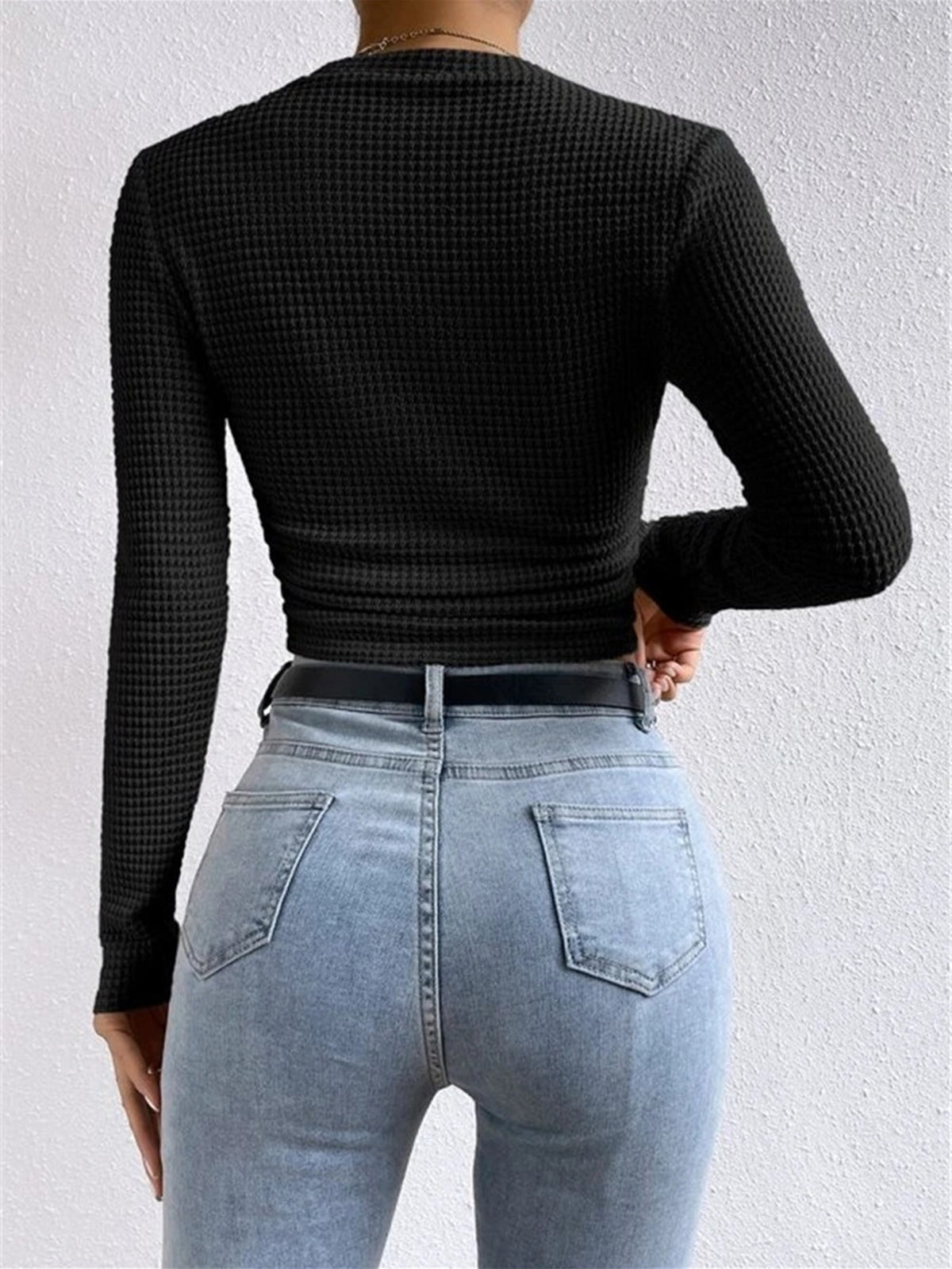 Plain Waffle Slim Sweater