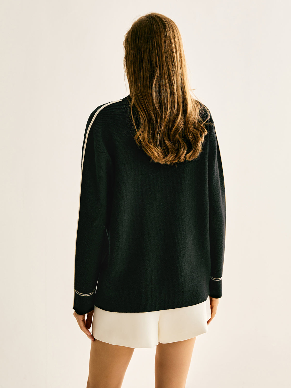 Side Contrast-Striped Turtleneck Sweater