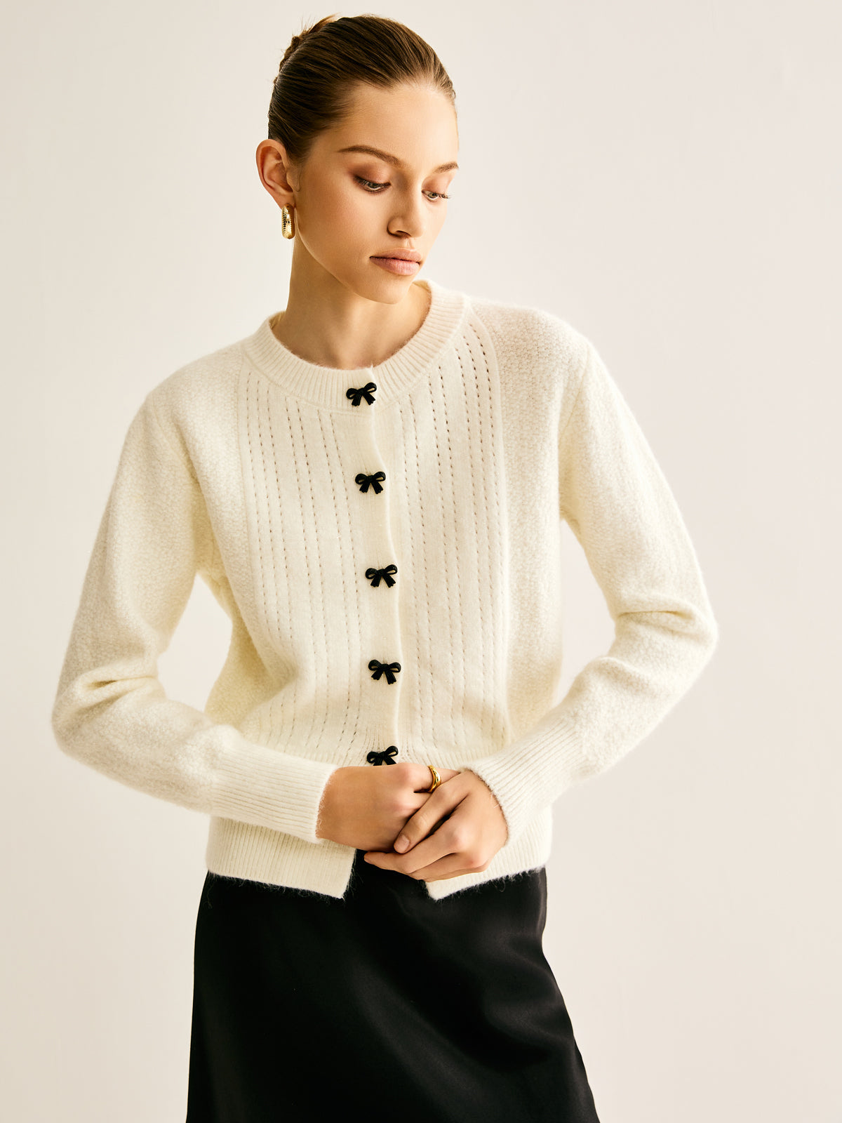 Bow Button Panel Cardigan