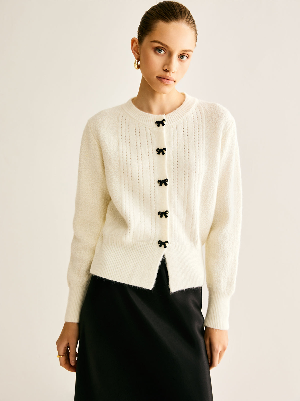 Bow Button Panel Cardigan