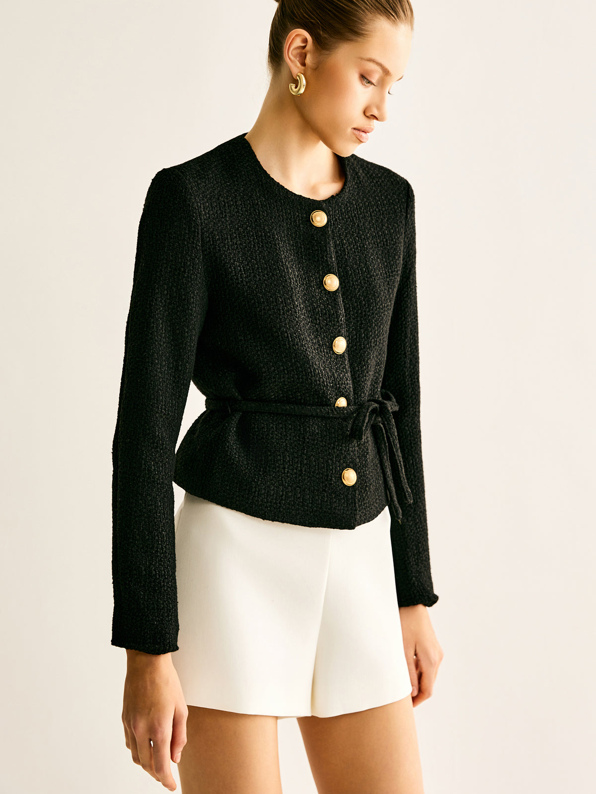 Rope-Belted Button Jacket