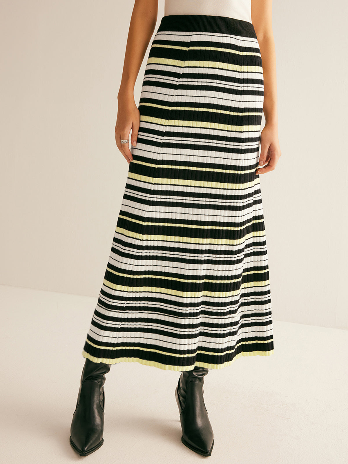 Striped Stretch Sweater Midi Skirt