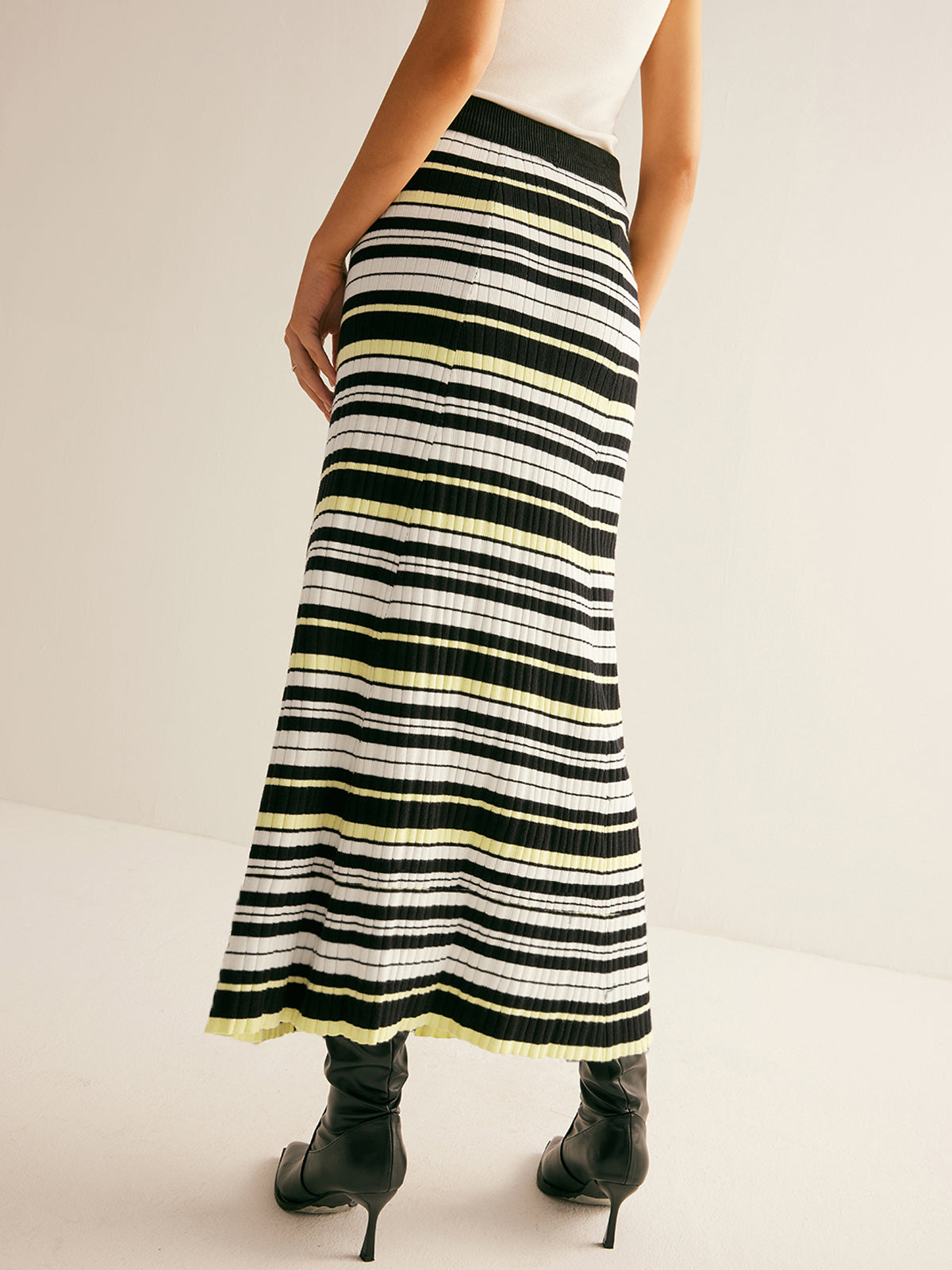 Striped Stretch Sweater Midi Skirt