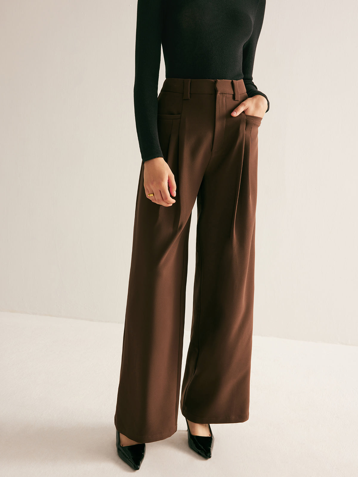 Casual Pleated Mid Waist Pants