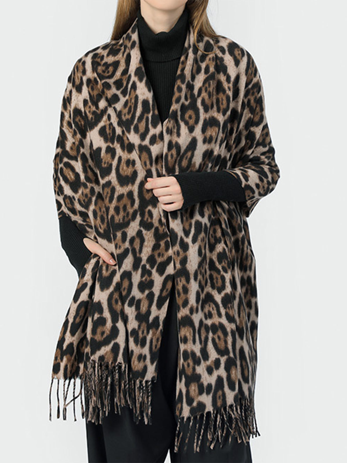 Leopard Printed Tassel Warm Scarf