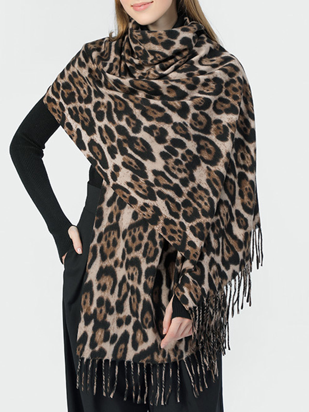 Leopard Printed Tassel Warm Scarf