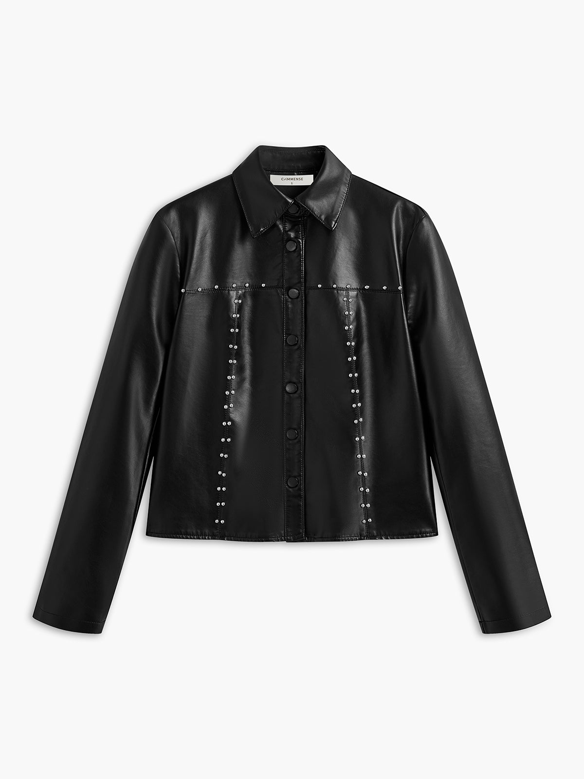 Piping Rivet Button PU Leather Jacket