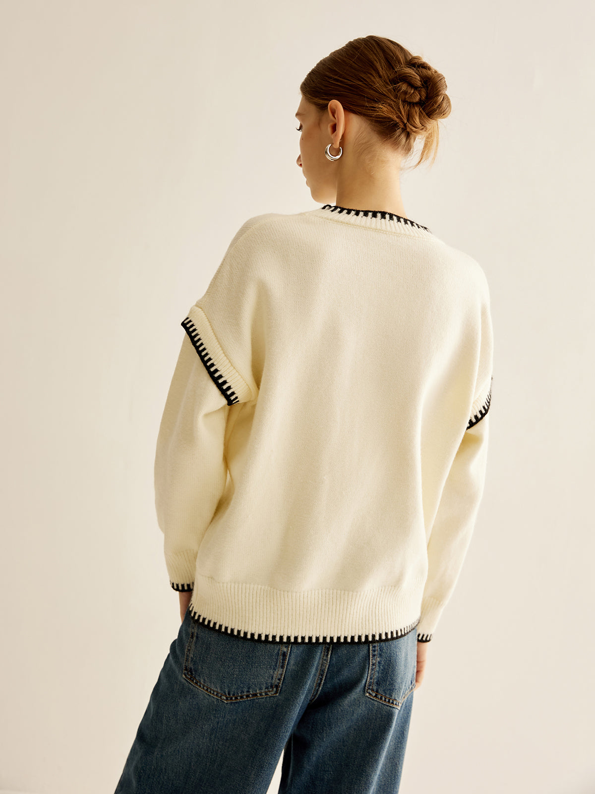 Embroidered Trim Pullover Sweater