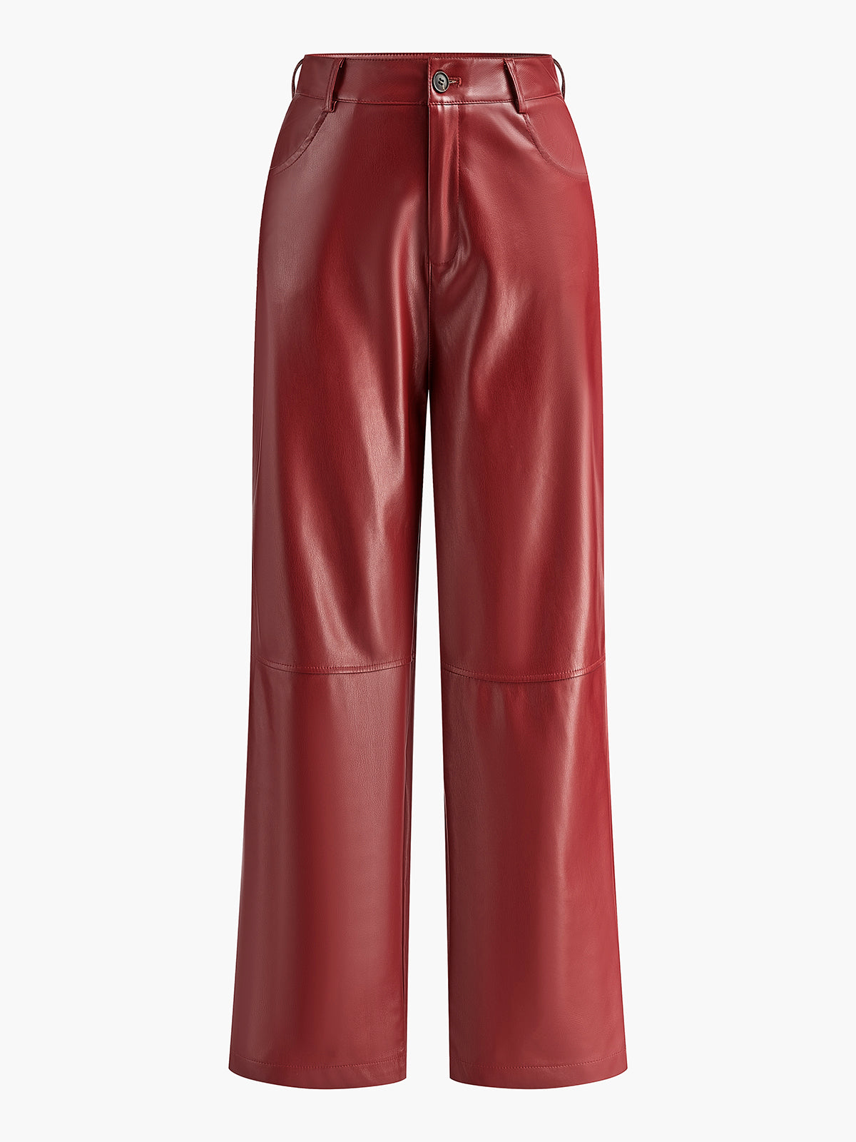 High-Waist Button PU Leather Pants