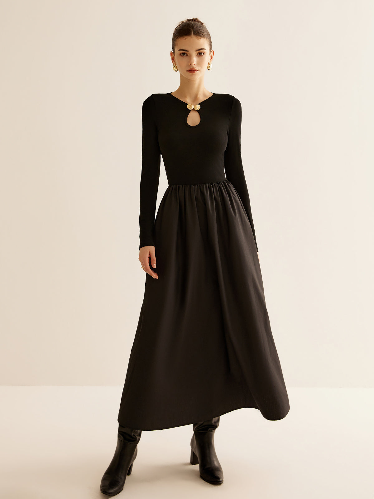 Keyhole Neckline Panel Dress