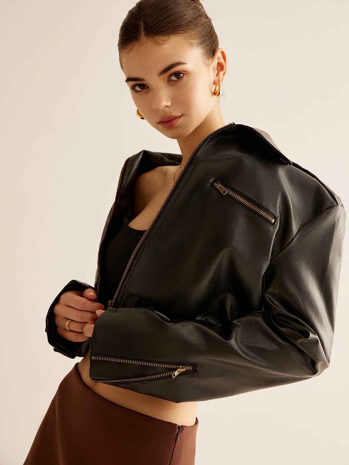 Versatile Crop Faux Leather Jacket