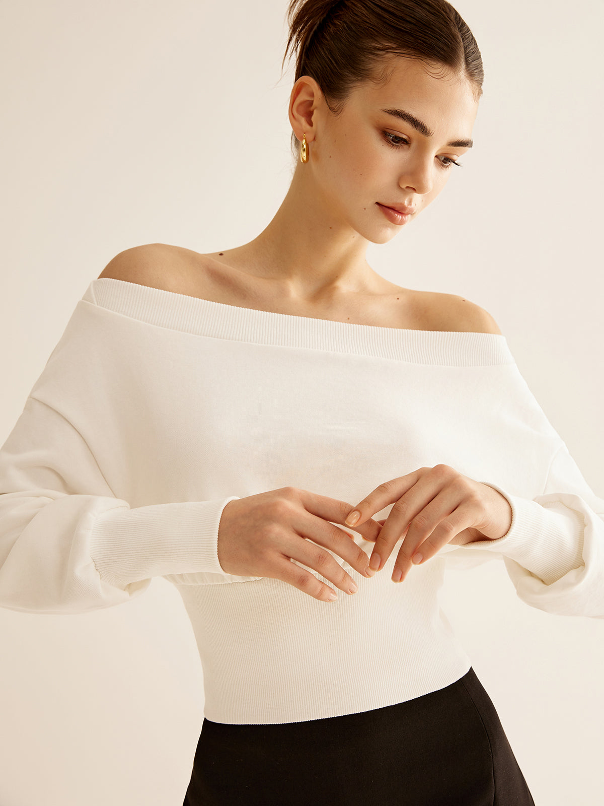 Straight Shoulder Cinched Sweatshirt