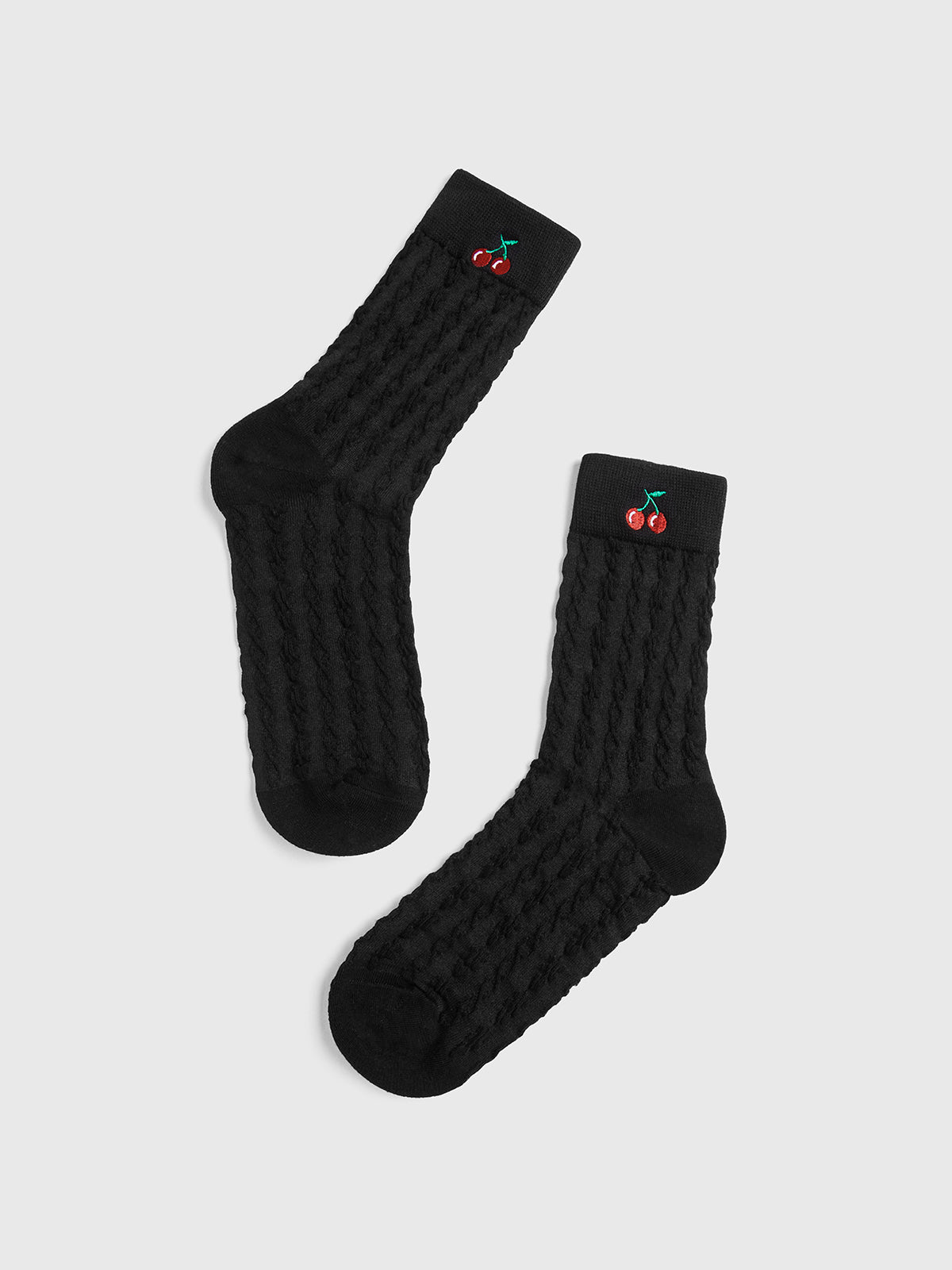 Cherry Embroidered Twist Warm Pile Socks