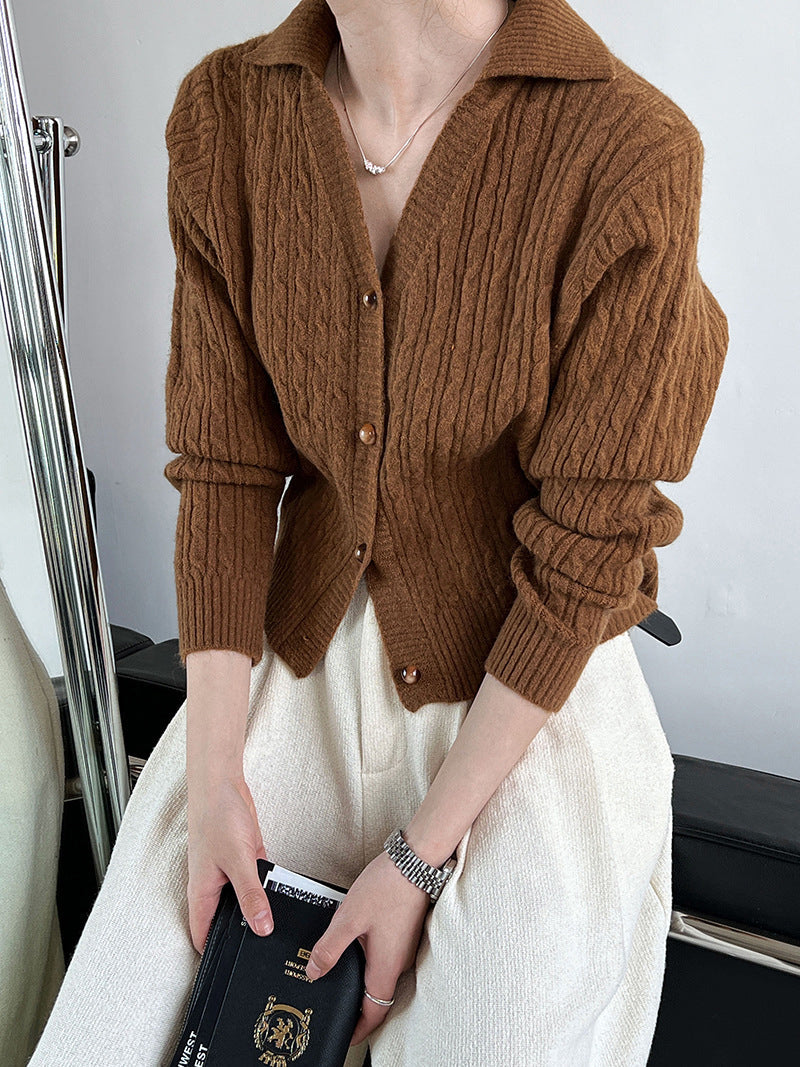 Lapel Button Short Cardigan