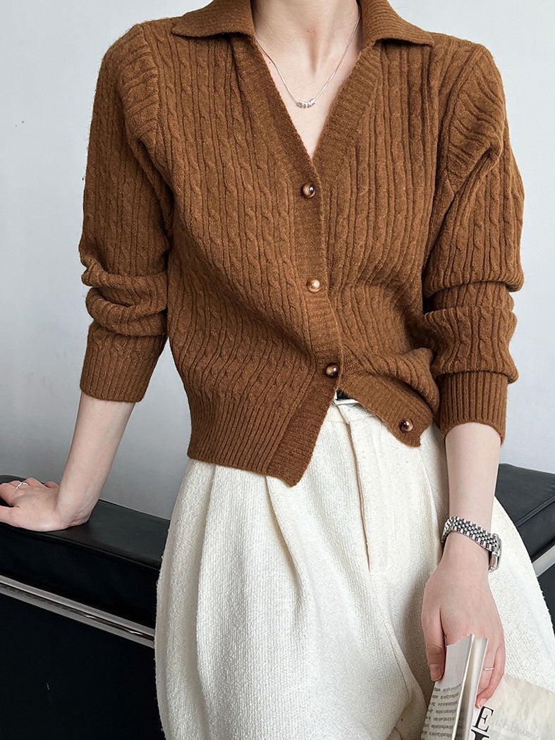 Lapel Button Short Cardigan