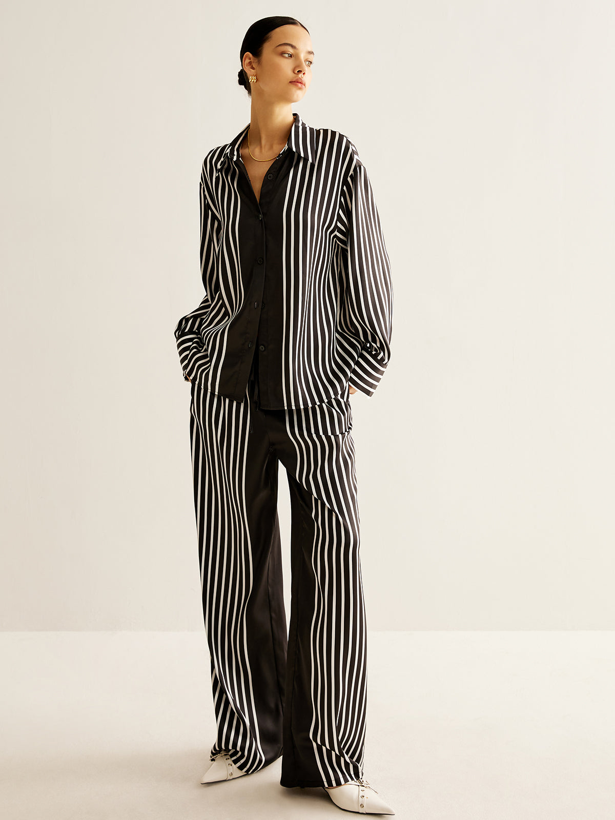 Color Block Pinstripe Lapel Pants Set