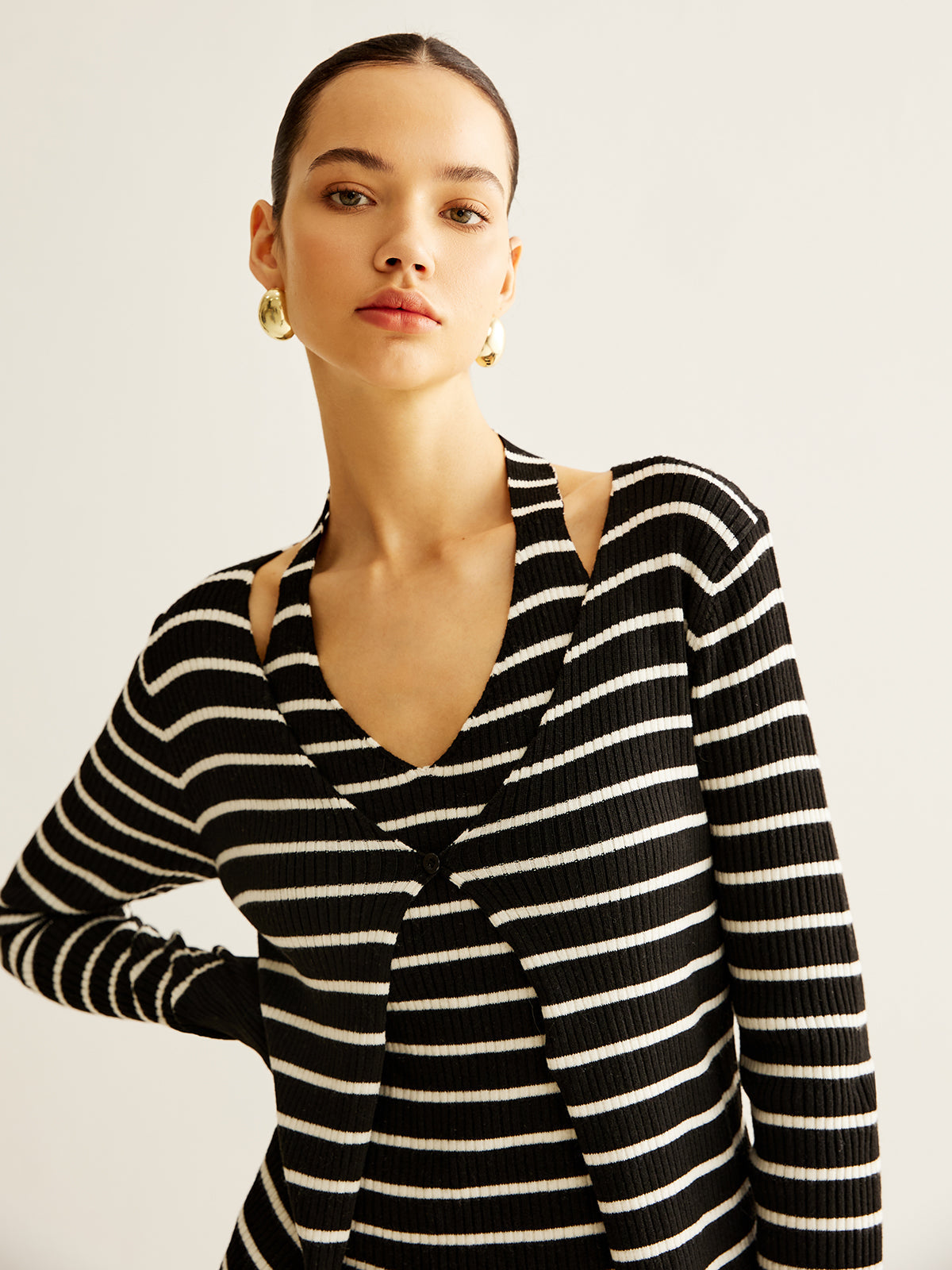 Ribbed Contrast Striped Sweater Co-ords