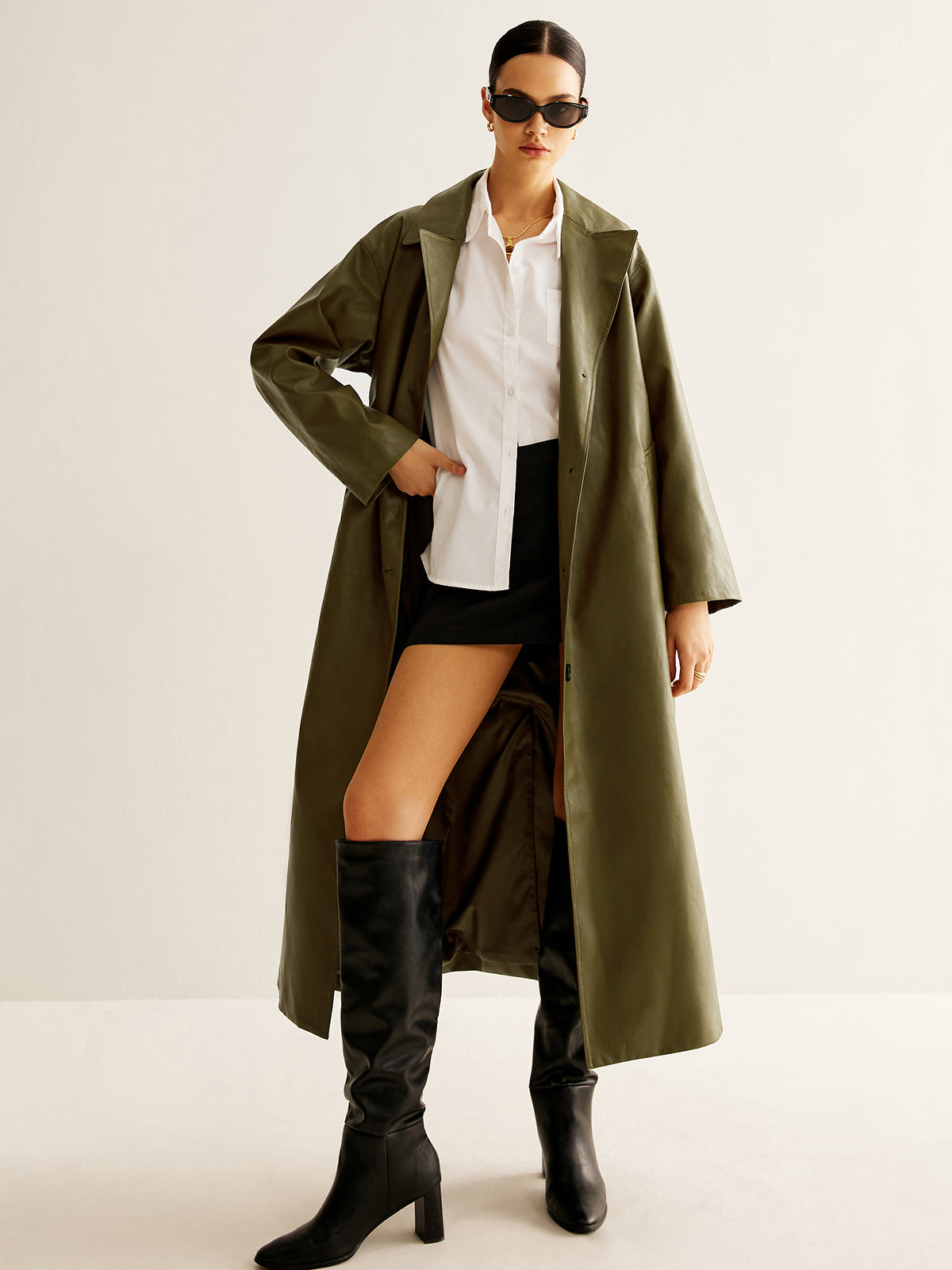 Oversized Faux Leather Long Jacket