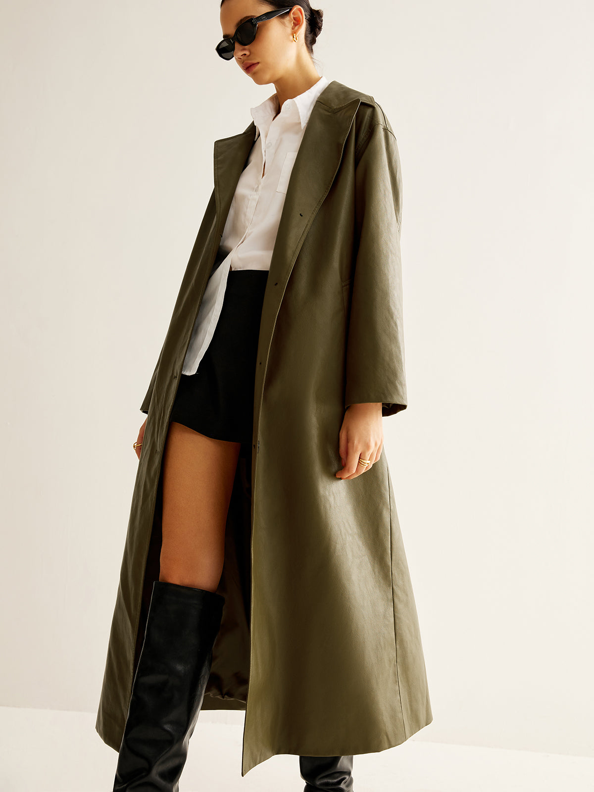 Oversized Faux Leather Long Jacket