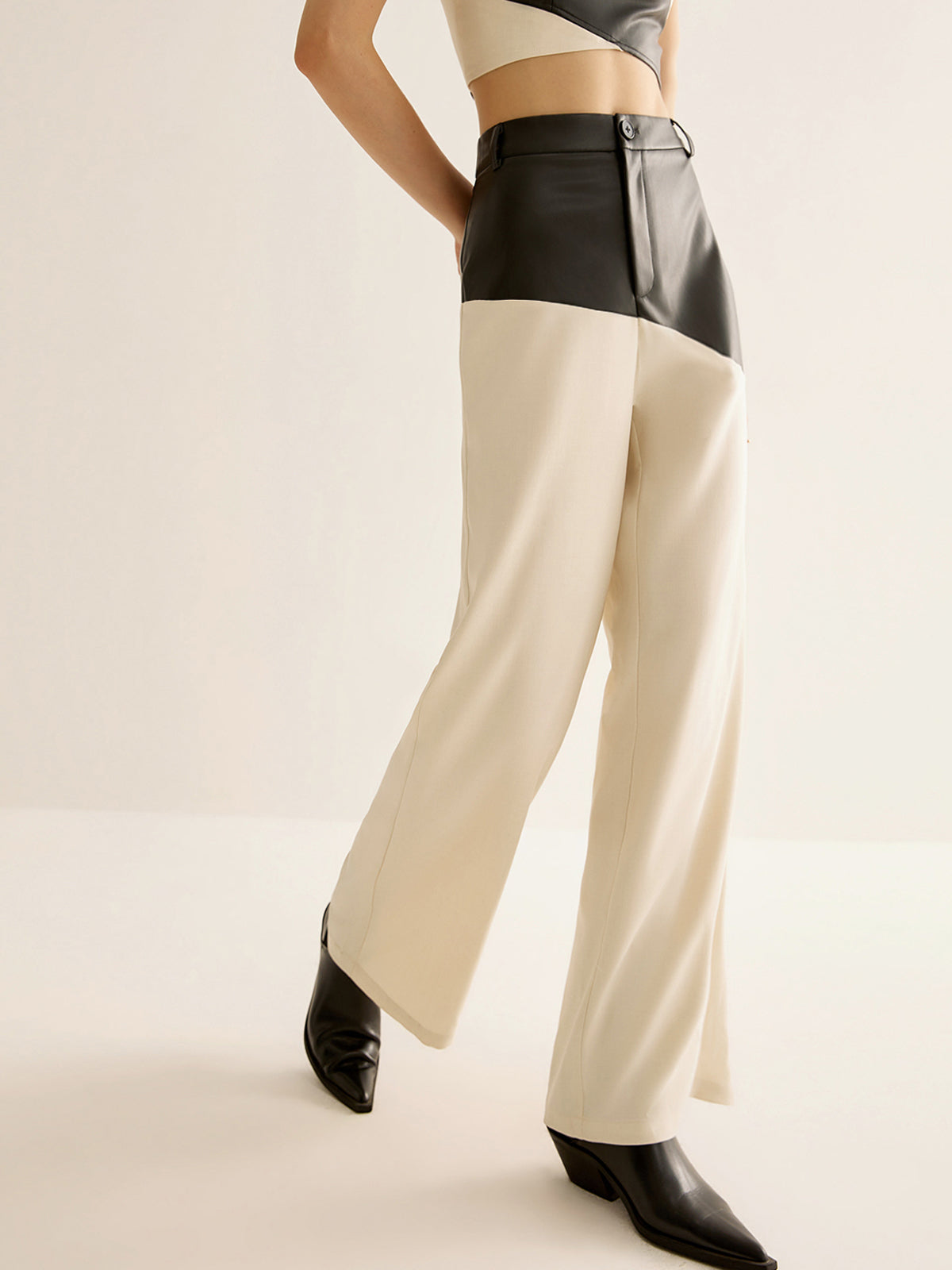 Color Block Faux Leather Pants