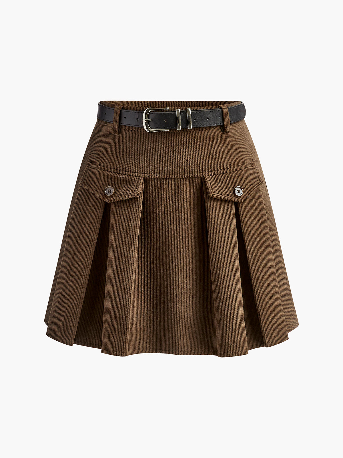 Corduroy Pleated Skirt With Belt