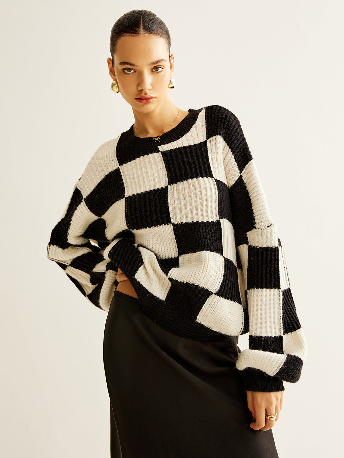 Color Block Checkerboard Sweater