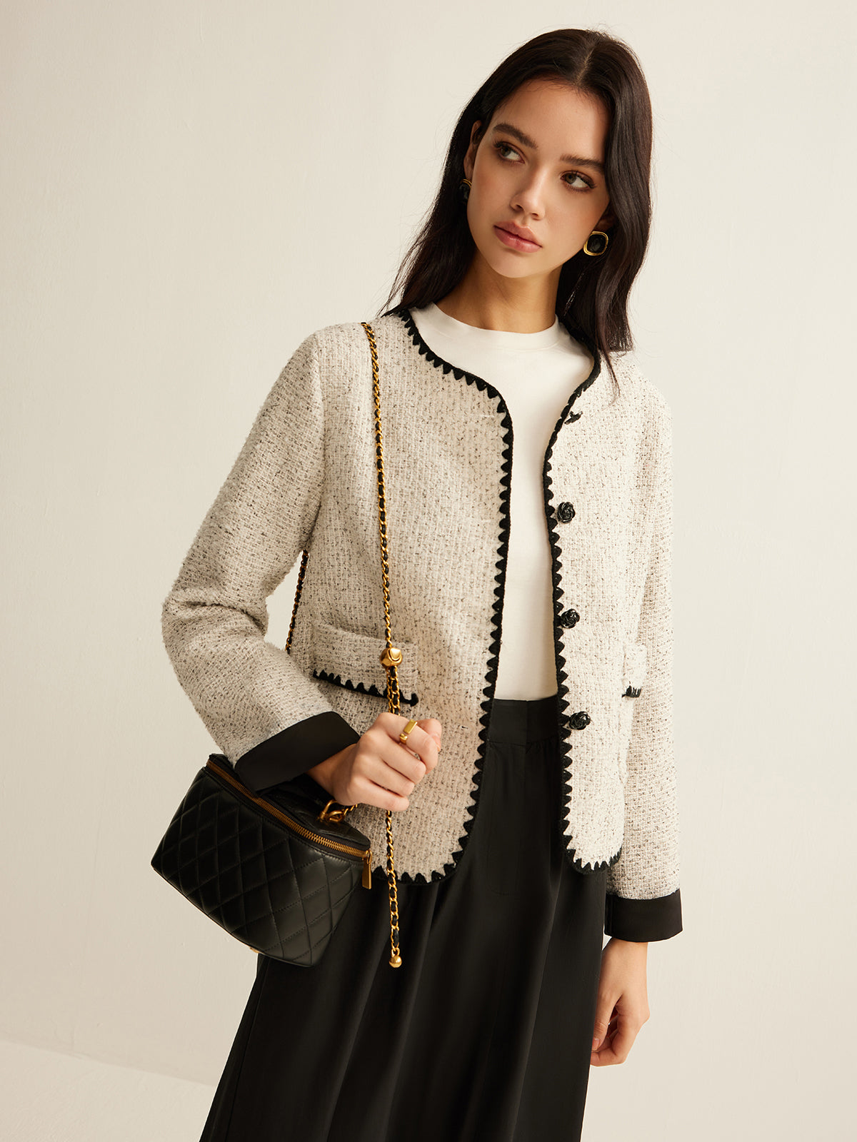 Embroidered Trim Tweed Short Jacket