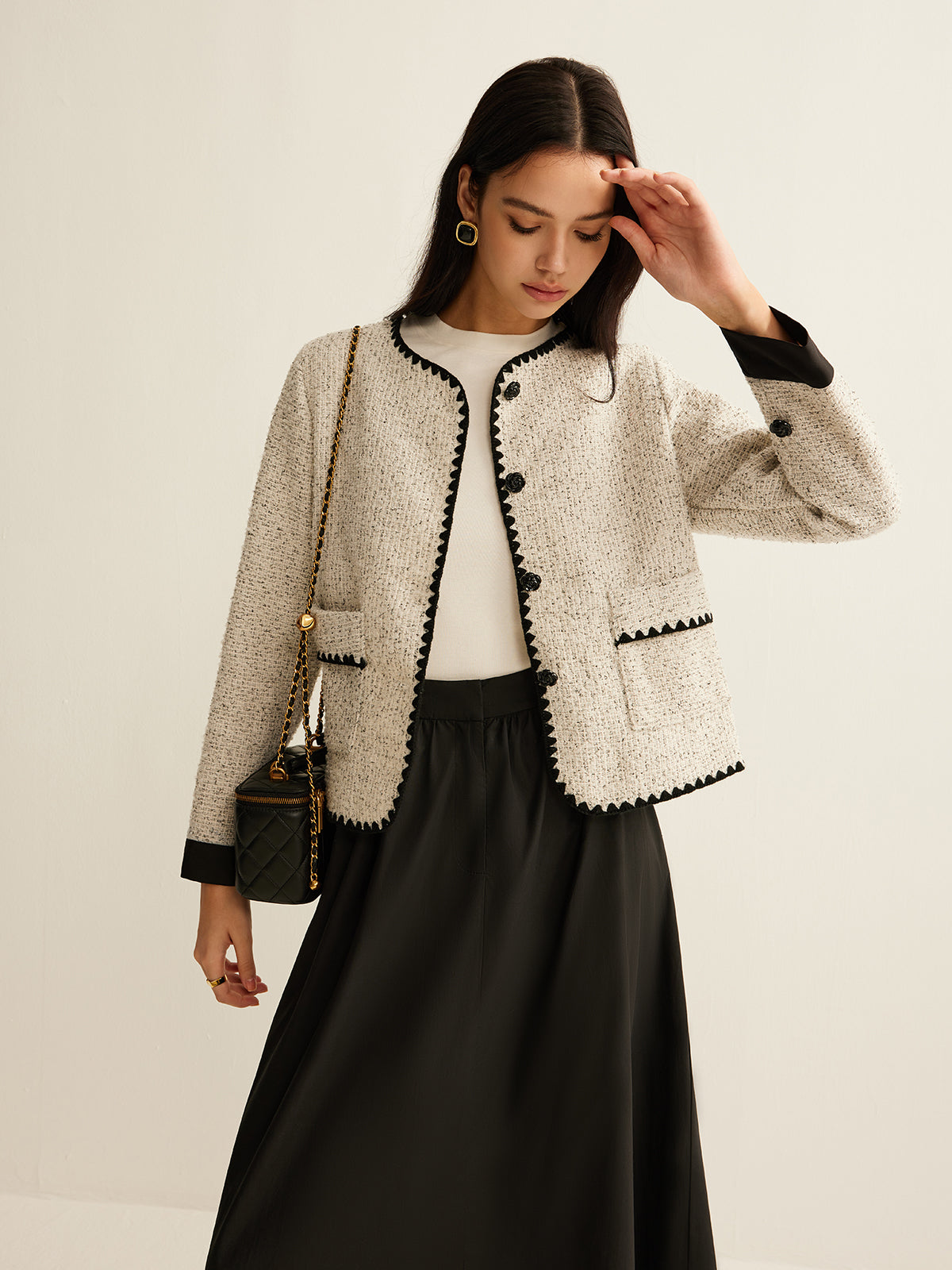 Embroidered Trim Tweed Short Jacket