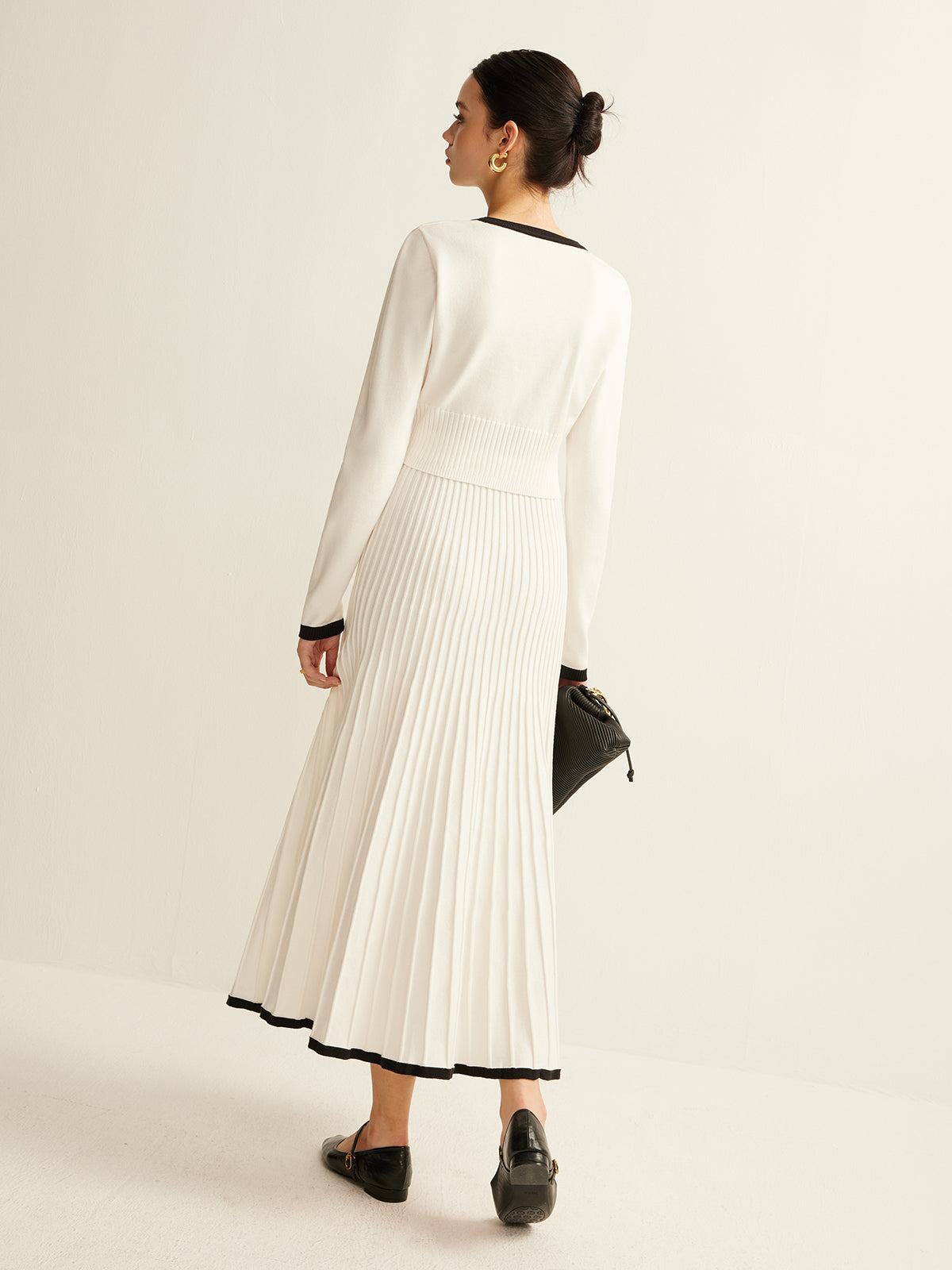 Contrast Trim Pleated Knit Skirt Set