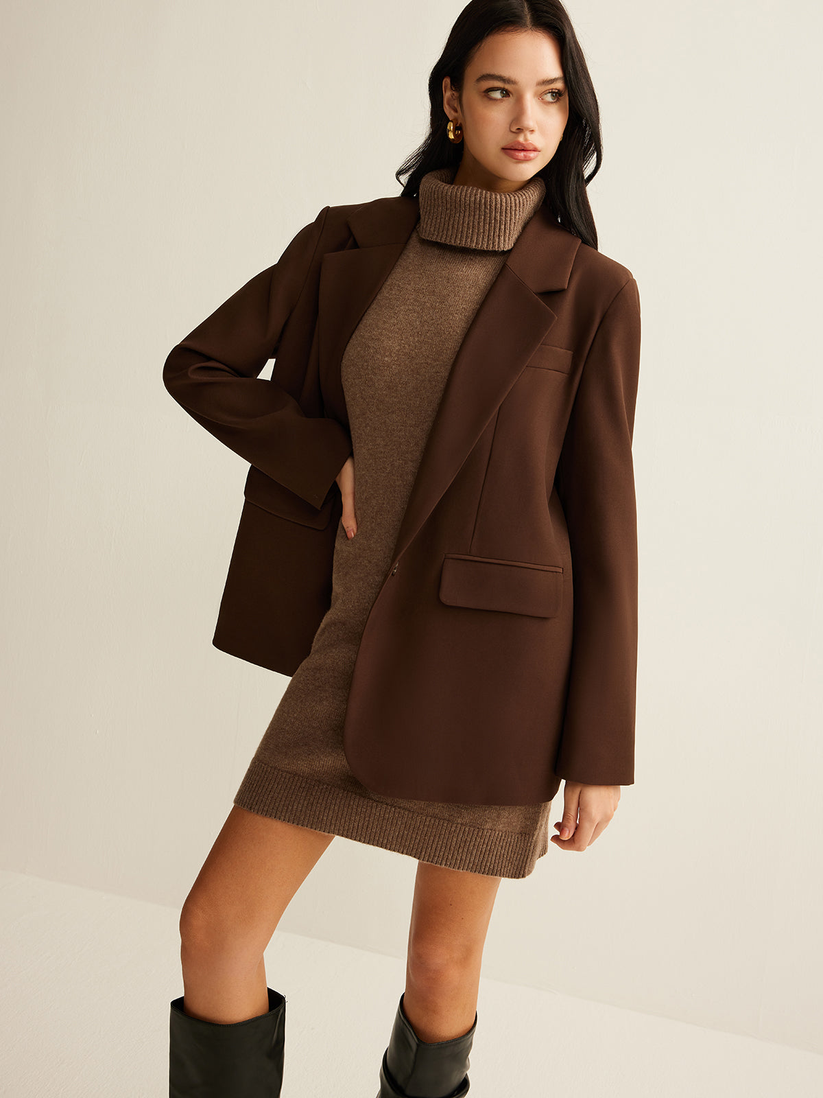 Wool-Blend Turtleneck Sweater Dress Without Belt