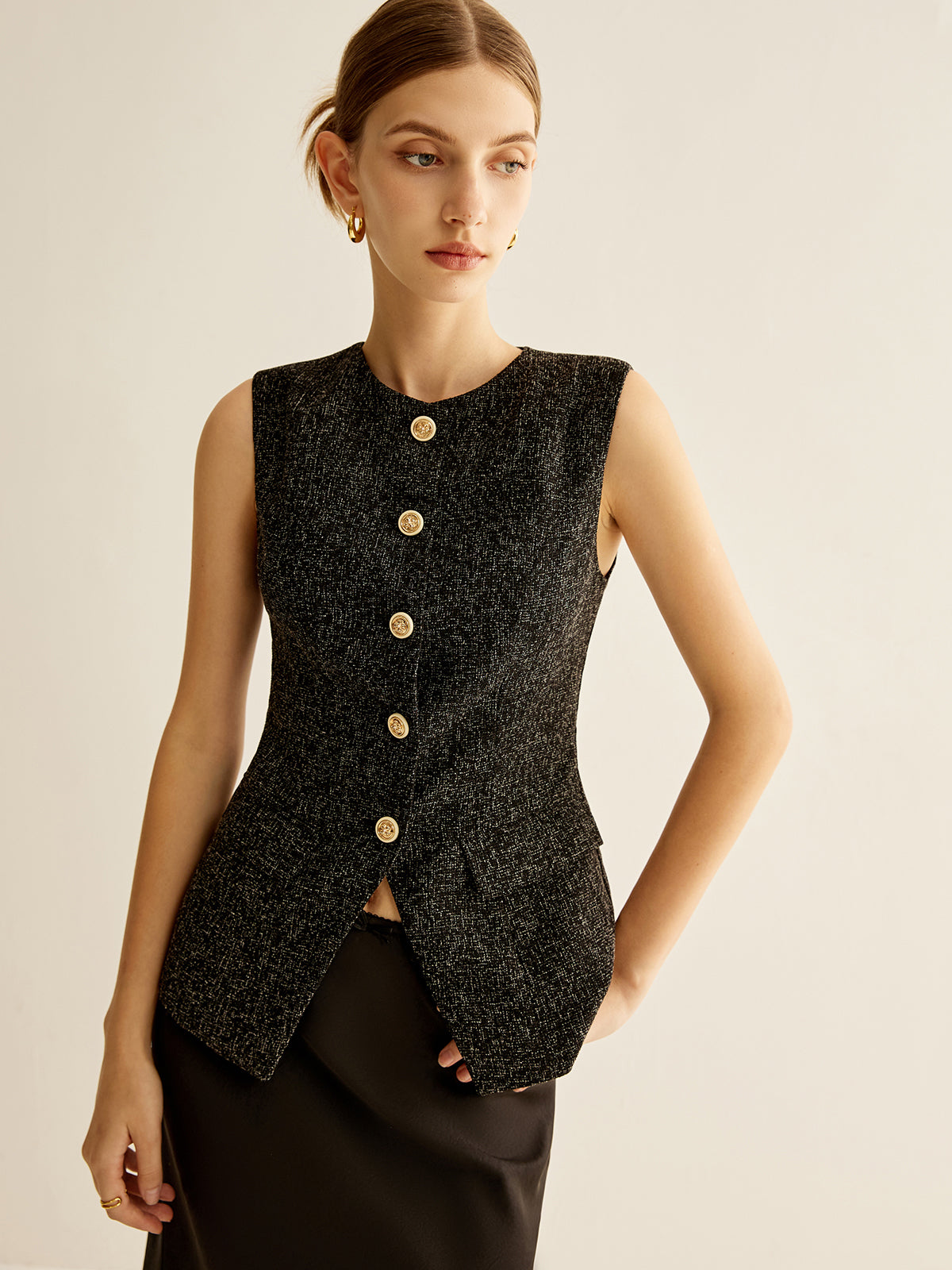 Elegant Breasted Piping Split Vest