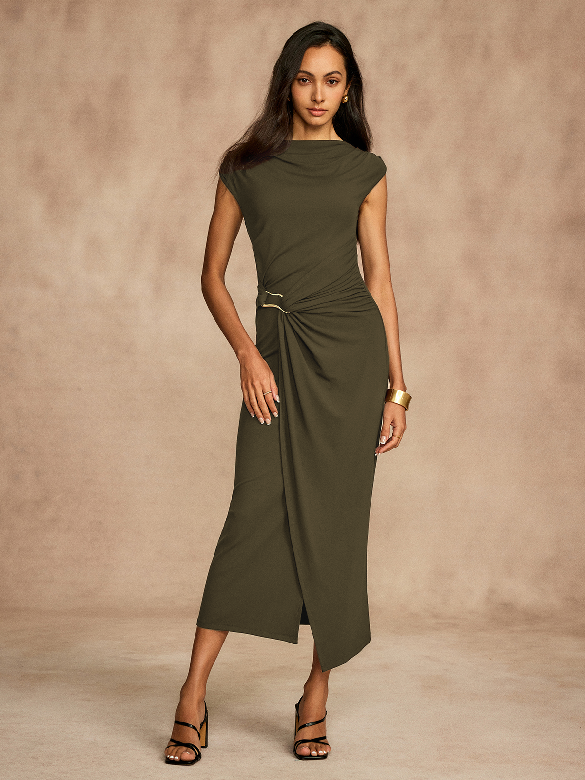 Pure Cotton Cap Sleeve Draped Dress